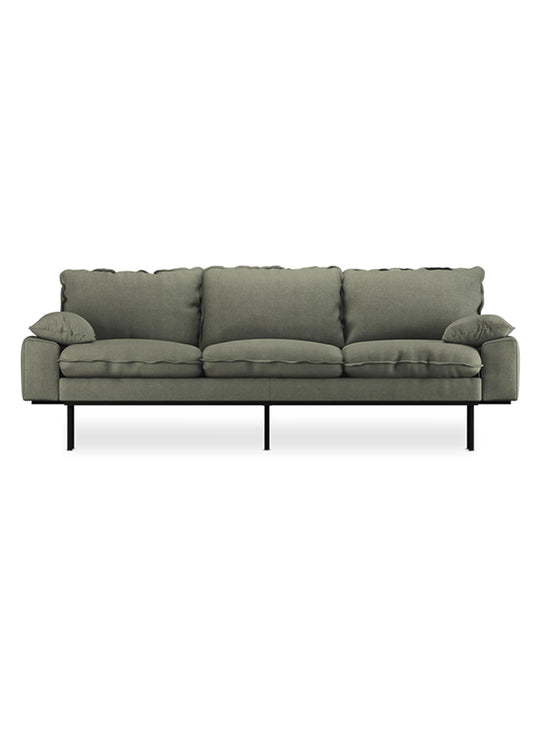 Disponible en velours ou lin, le sofa Retro de HKliving s’adapte à tous les décors. vert militaire