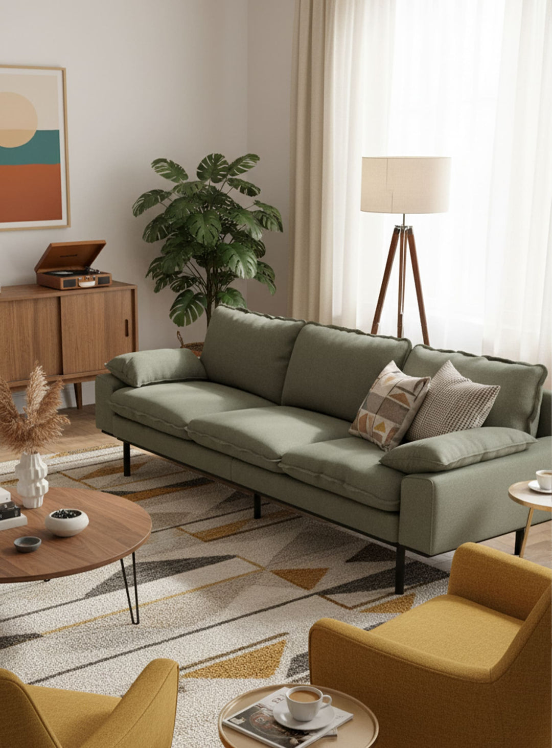 Le sofa Retro de HKliving : design vintage et confort moderne pour trois personnes. Vert militaire