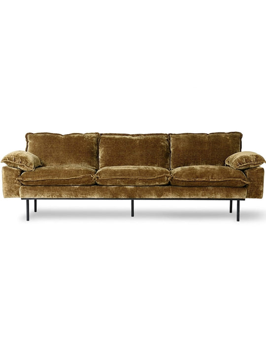 Sofa Retro de HKliving : velours côtelé, une finition unique pour ce 4 places. Or vieilli.