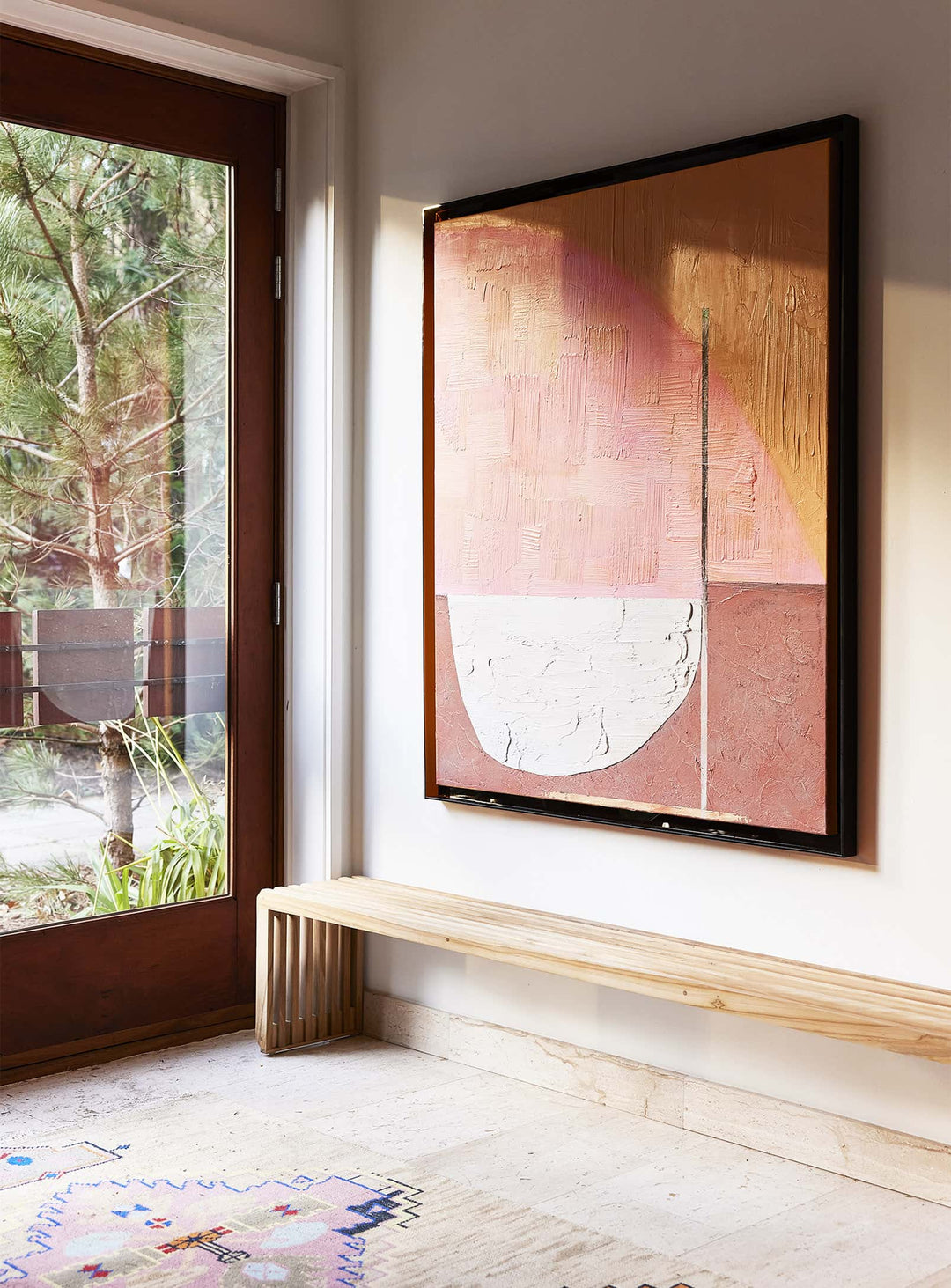 Tableau encadré Roseate Hues HKliving, une œuvre peinte à la main aux nuances douces et chaleureuses.