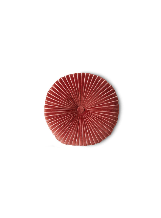 Coussin rond HKliving : texture raffinée et teinte bordeaux chaleureuse.
