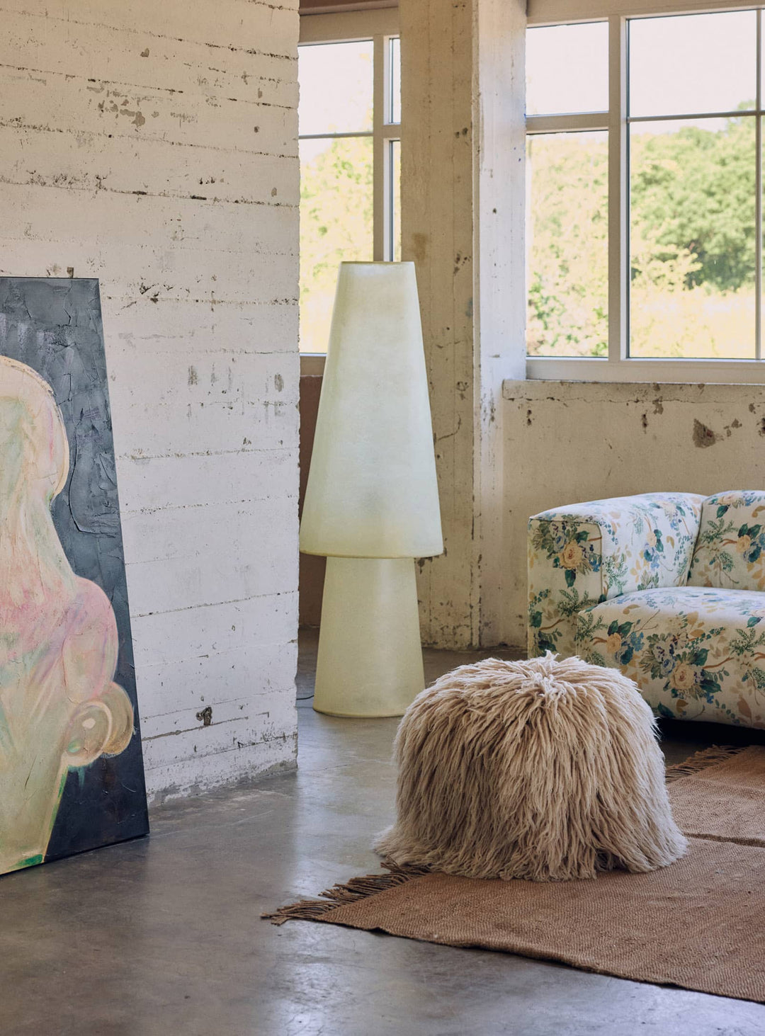 Pouf Shabby HKliving en fibres naturelles, idéal comme assise d’appoint, repose-pieds ou élément décoratif. beige