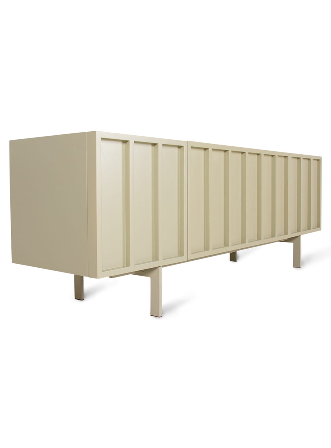 Buffet bas HKliving Sixta, meuble TV avec porte abattante et passe-câbles. pebble