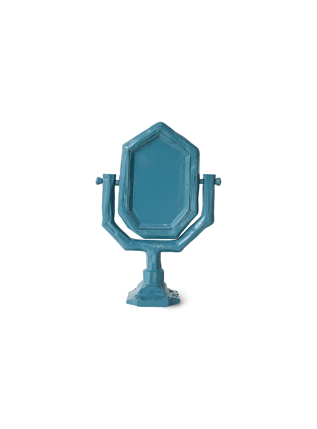 Miroir de coiffeuse Teun Zwets HKliving en sungkai, un objet fonctionnel au caractère artistique affirmé. petrol