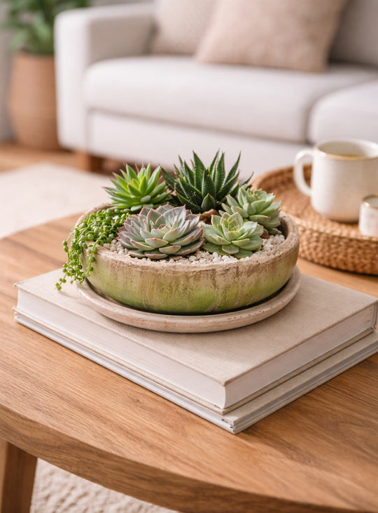 Cache-pot Kela avec soucoupe, patine vieillie et couleurs naturelles au charme rustique. grand
