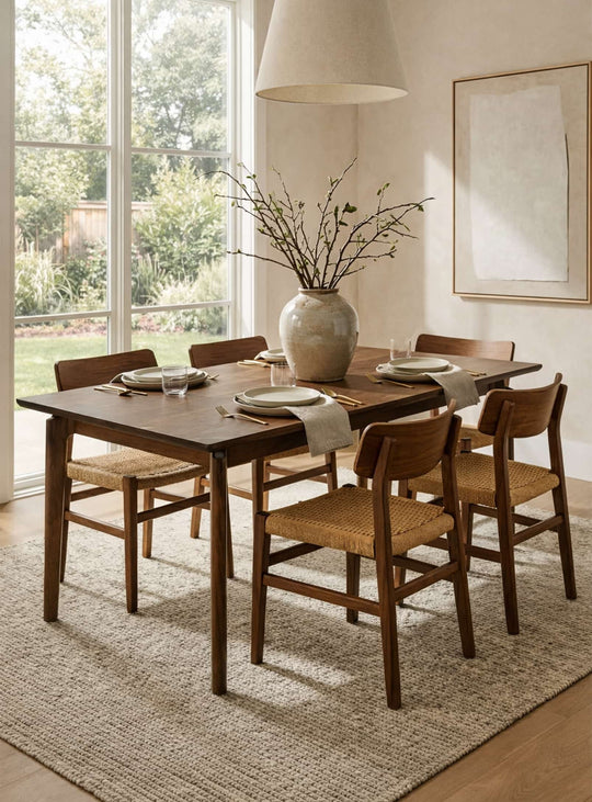 Table à dîner Kenzo en bois de manguier, design minimaliste et élégance naturelle. brun