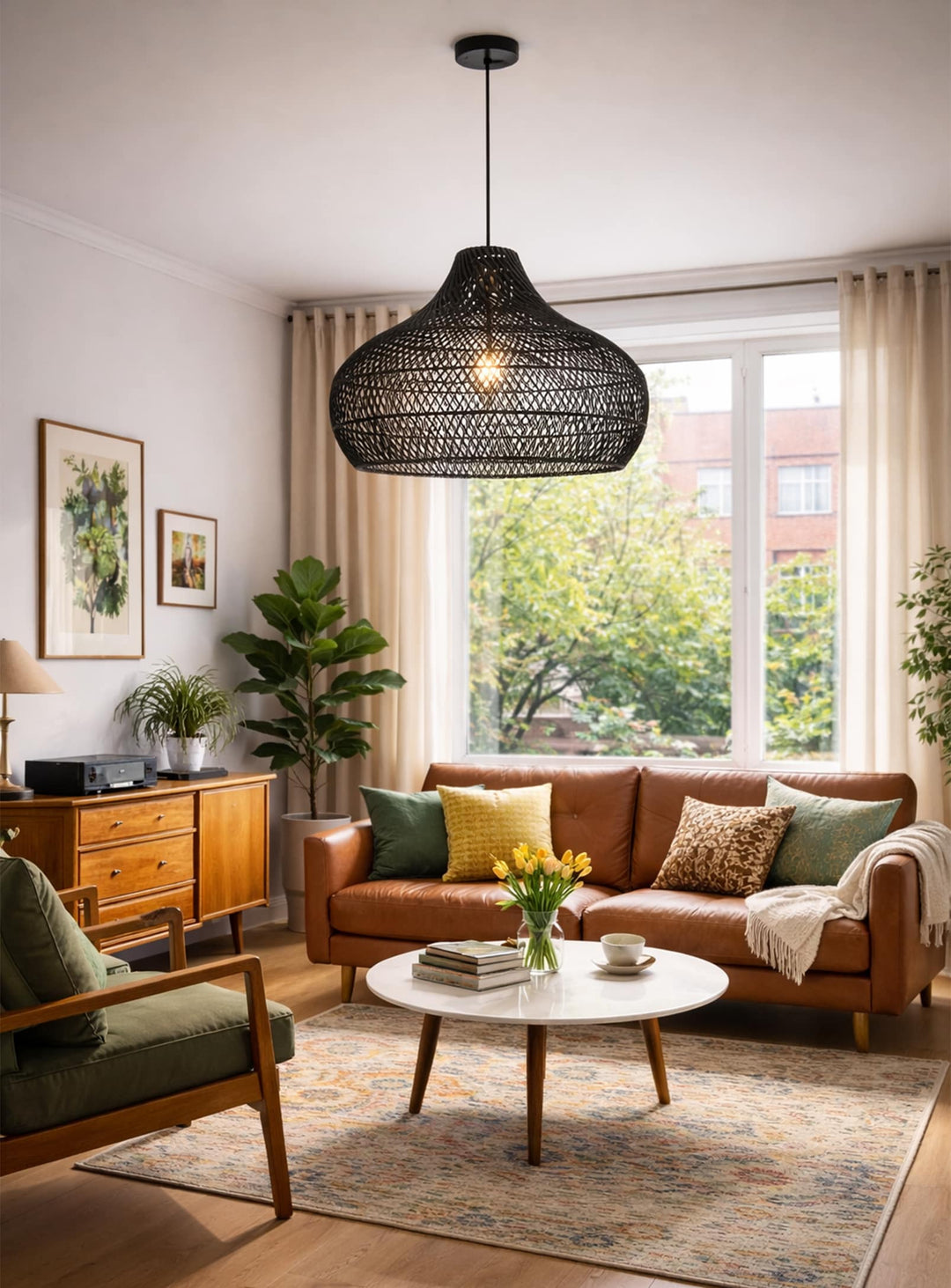 Lampe suspendue Latigo, un luminaire artisanal qui célèbre les matières naturelles. noir