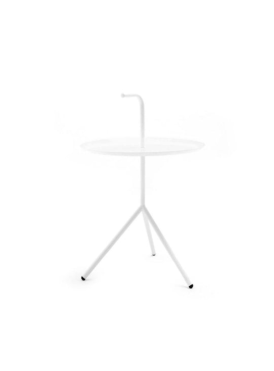 Leave : table d’appoint nomade, stable et élégante en acier. blanc