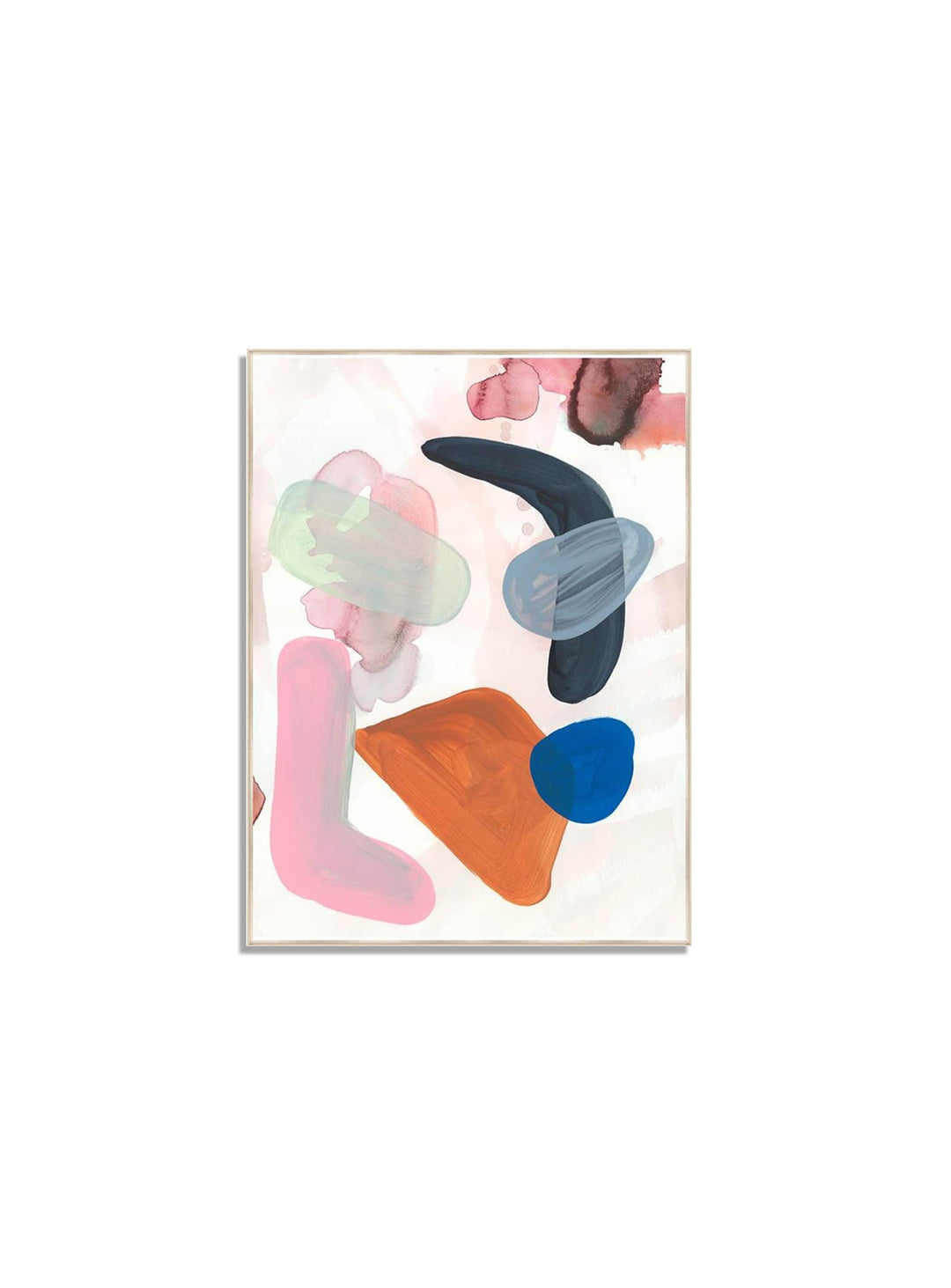 Toile Rocks Danielle Davis, une œuvre abstraite sur fond écru aux accents orange, bleu et rose.