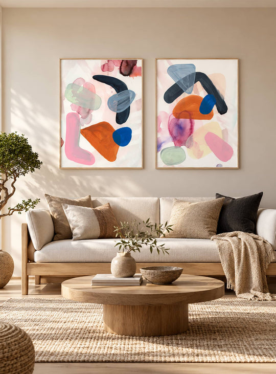 Toile Rocks Danielle Davis, une œuvre abstraite aux formes géométriques dynamiques et aux couleurs vibrantes.