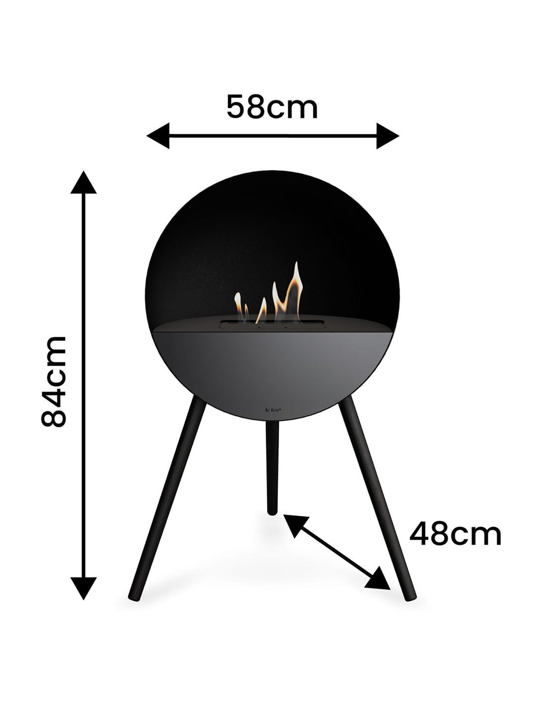 Foyer design Le Feu Eye noir : feu bioéthanol et ambiance moderne. Dimensions