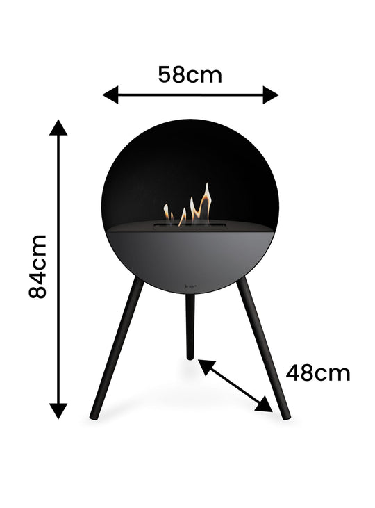 Foyer design Le Feu Eye noir : feu bioéthanol et ambiance moderne. Dimensions