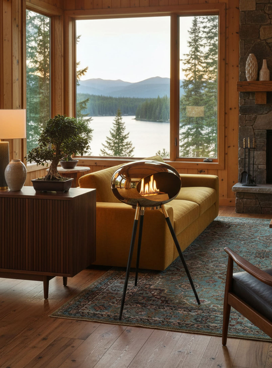 Foyer bioéthanol Le Feu Ground High Dome or rose : design et feu sans conduit.