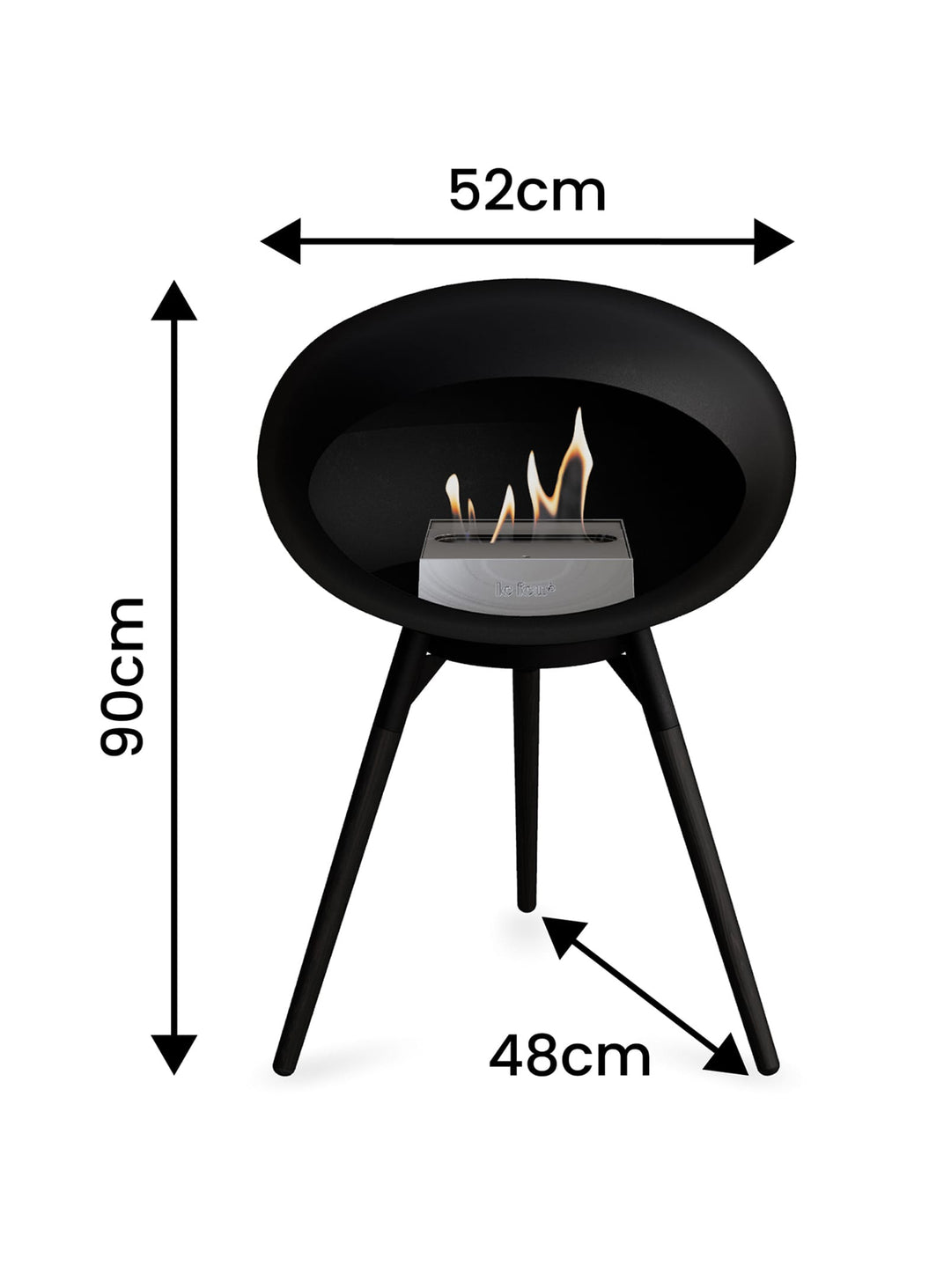 Le foyer Ground Low Dome noir de Le Feu : sobriété, chaleur et style nordique. Dimensions