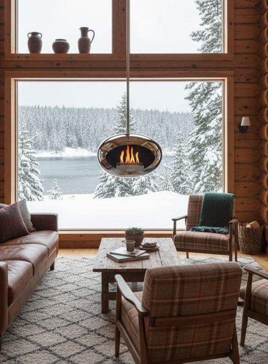 Foyer Le Feu Sky Dome argent : chaleur naturelle et reflet lumineux.