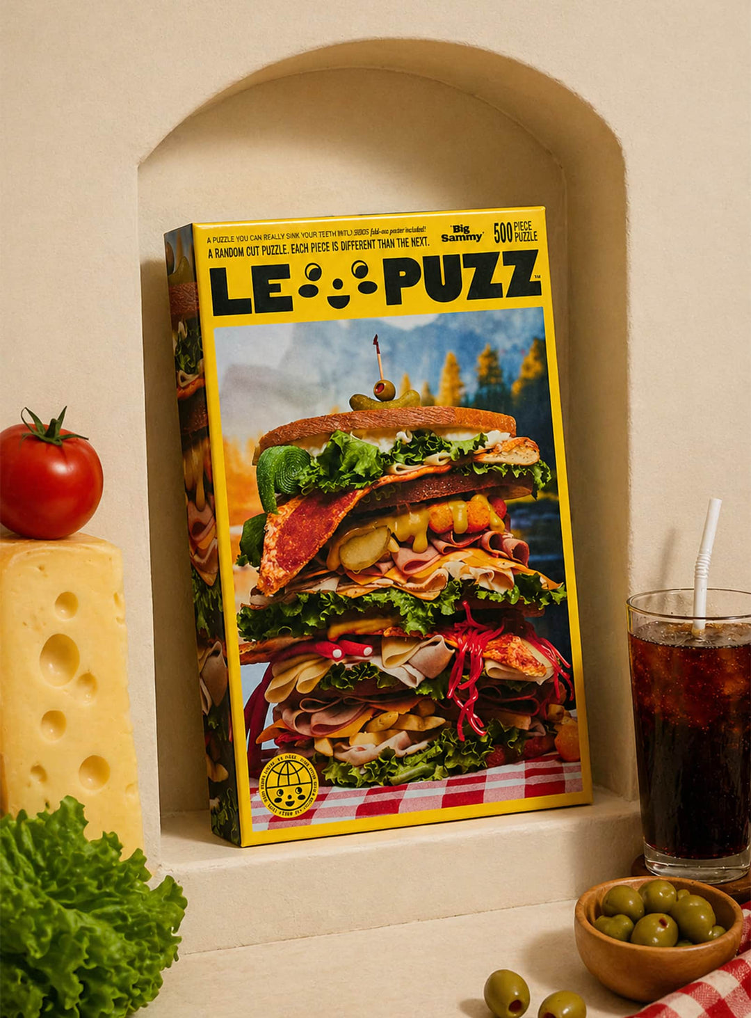 Puzzle Big Sammy Le Puzz : casse-tête gourmand 500 pièces au design pop coloré.
