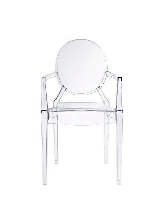 Chaise Louis Ghost Nüspace, idéale pour intérieur ou extérieur. transparent
