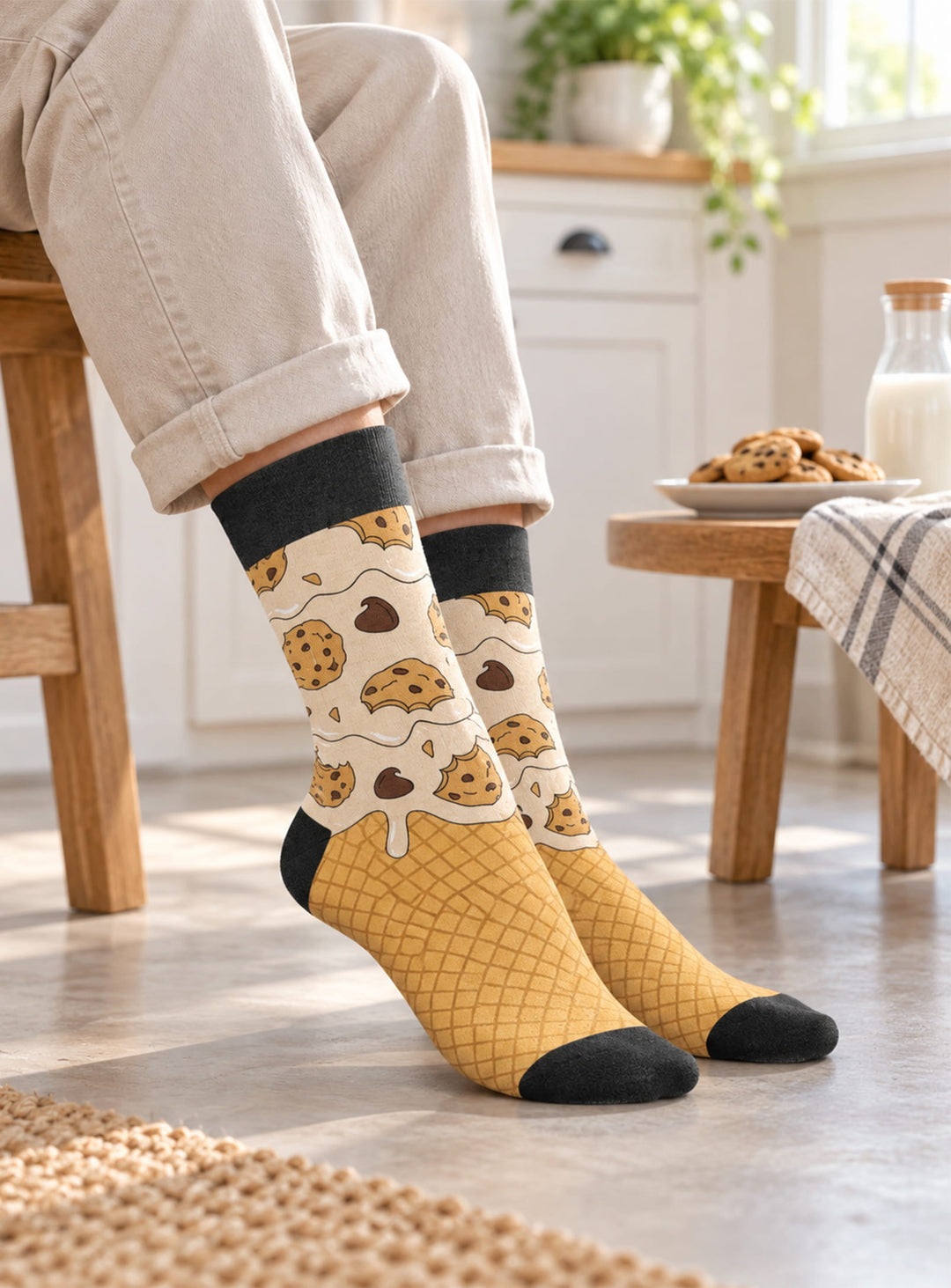 Bas Main and Local Crème glacée : des chaussettes amusantes au style gourmand, présentées dans un pot original. cookie