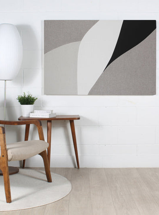 Tableau Esprit de Marie Dooley : design sobre en beige, gris et noir.