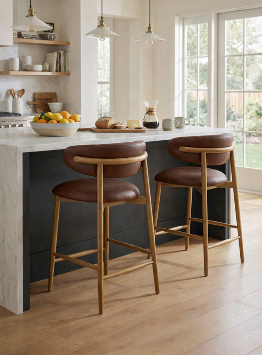 Tabouret de comptoir Milo en bois de frêne, élégant et confortable. mocha