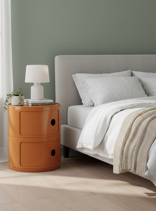 Table d’appoint Moderno 2 : design ingénieux, rangement pratique et durable. orange