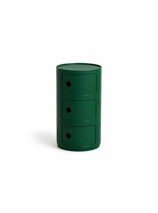 Table d’appoint Moderno 3 avec trois rangements fermés, idéale pour organiser les petits espaces. vert foncé
