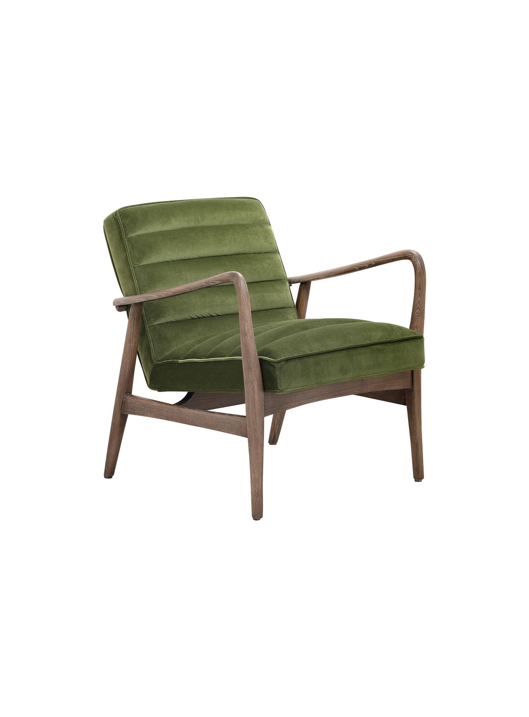 Anderson, fauteuil en velours vert et bois de frêne massif signé Moe’s Home.