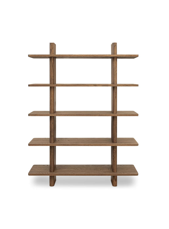 Bibliothèque Casey de Moe’s Home : 5 étagères spacieuses et modernes. Noyer.