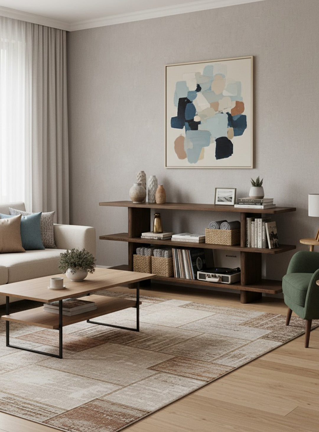 Bibliothèque Casey de Moe’s Home : design contemporain aux lignes sobres. Noyer.