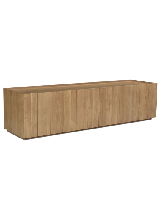 Plank, meuble TV en bois naturel au design organique et chic.