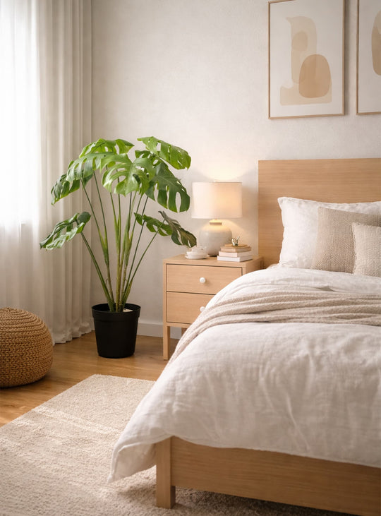 Optez pour la plante artificielle Monstera, verte et luxuriante sans arrosage.