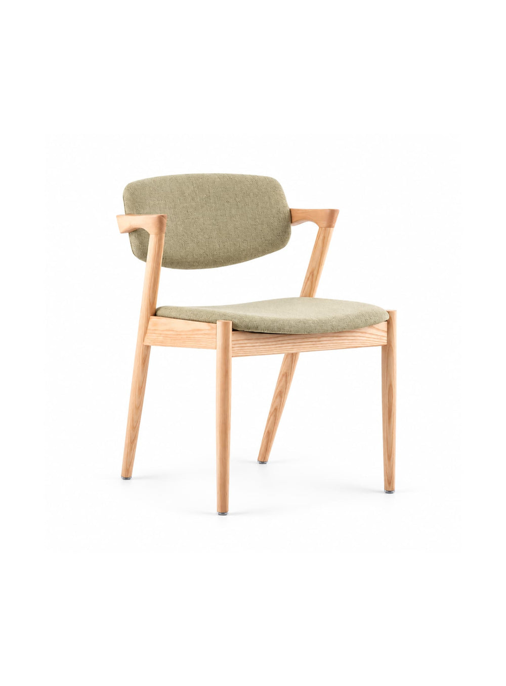 Chaise à dîner No. 42 : bois de frêne massif, assise rembourrée et design Mid-century élégant. vert