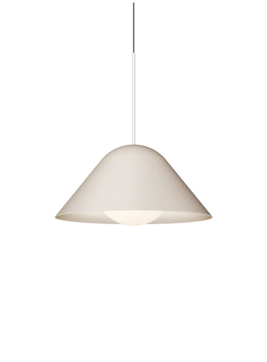 Suspension Bola Bell Pablo Designs en aluminium et verre opale, idéale au-dessus d’une table ou d’un îlot. sable
