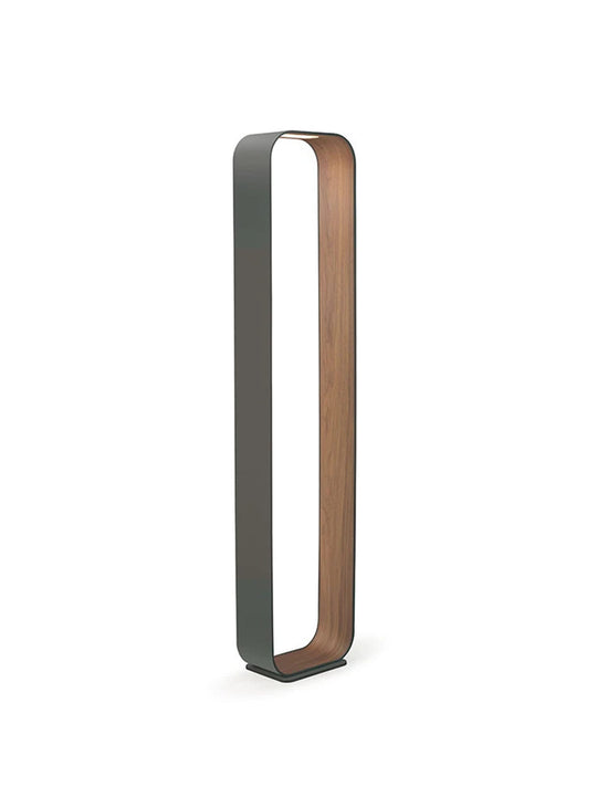 Lampe sur pied Contour de Pablo Designs : design épuré, cadre en aluminium et espace pour livres et objets déco. graphite noyer