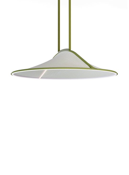 La lampe suspendue Pantaya de Pablo Designs transforme la lumière en un halo doux grâce à sa maille tricotée. olive, 39