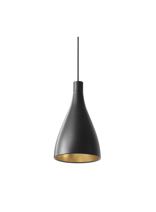 Lampe suspendue Swell Narrow de Pablo Designs au design épuré, conçue pour l'intérieur comme l'extérieur. noir