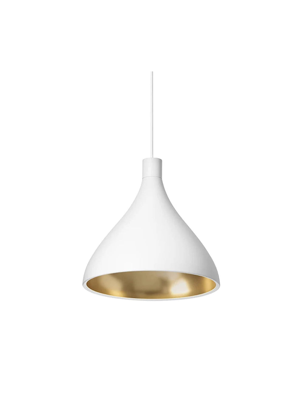 Lampe suspendue Pablo Designs Swell Medium, un luminaire LED aux lignes fluides pour intérieur et extérieur. blanc