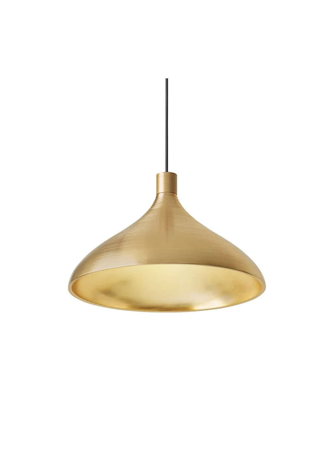 Lampe suspendue Pablo Designs Swell Wide au format élancé pour créer un éclairage moderne et élégant. laiton