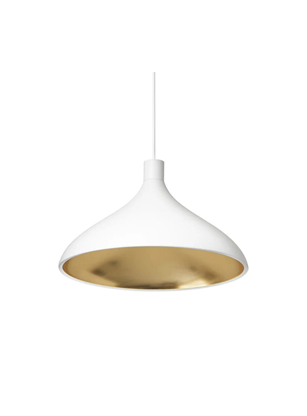 Lampe suspendue Swell Wide de Pablo Designs, idéale au-dessus d'une table, dans un couloir ou sur un patio. blanc
