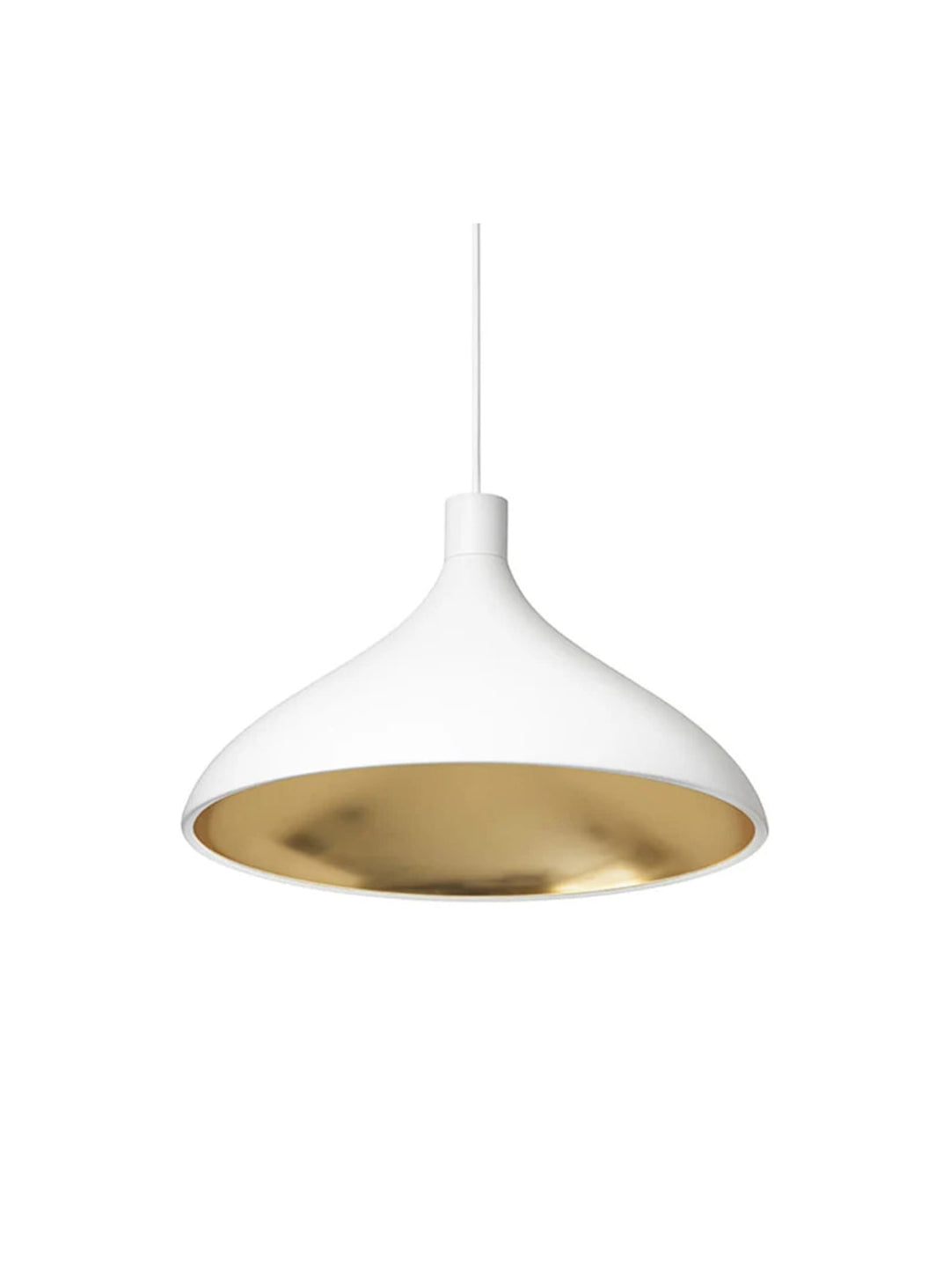 Lampe suspendue Swell Wide de Pablo Designs, idéale au-dessus d'une table, dans un couloir ou sur un patio. blanc