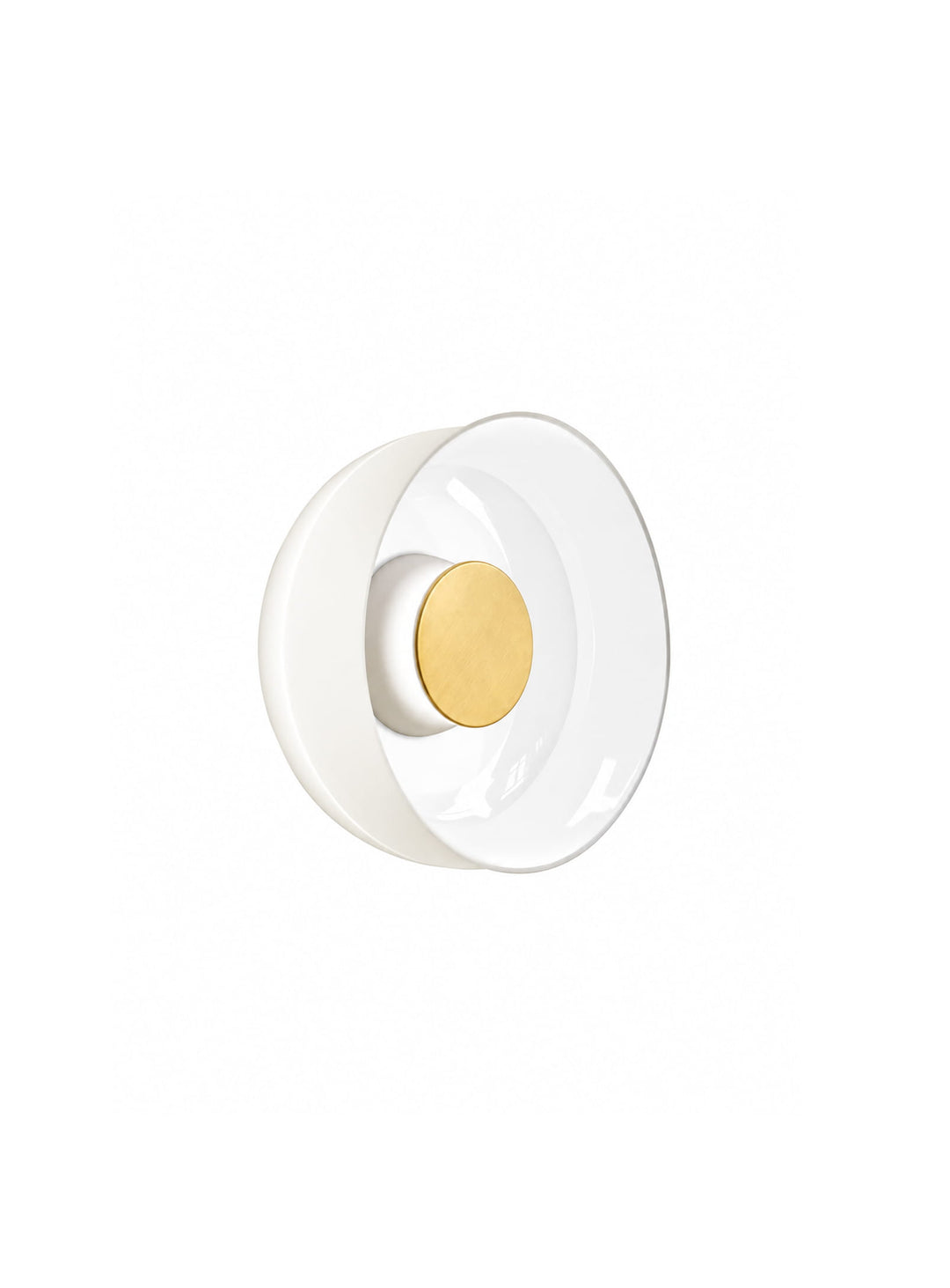 Applique murale Totem de Pablo Designs avec éclairage LED et verre soufflé pour une ambiance douce et raffinée. blanc laiton
