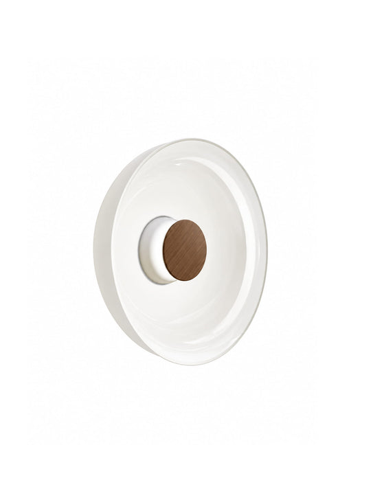 Applique murale Totem de Pablo Designs en verre soufflé à la bouche, avec lumière LED douce et enveloppante. blanc noyer