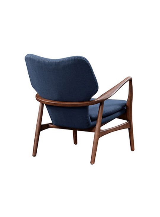Fauteuil Peggy : noyer raffiné et tissu moelleux pour une assise élégante et durable. Bleu.