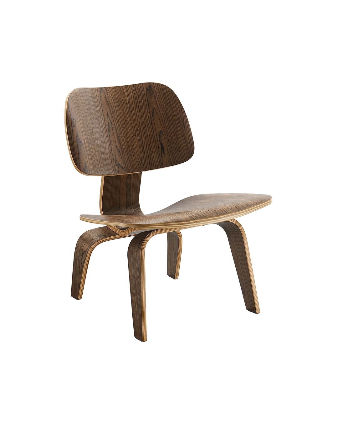 Chaise lounge LCW, courbes en contreplaqué au style intemporel. noyer