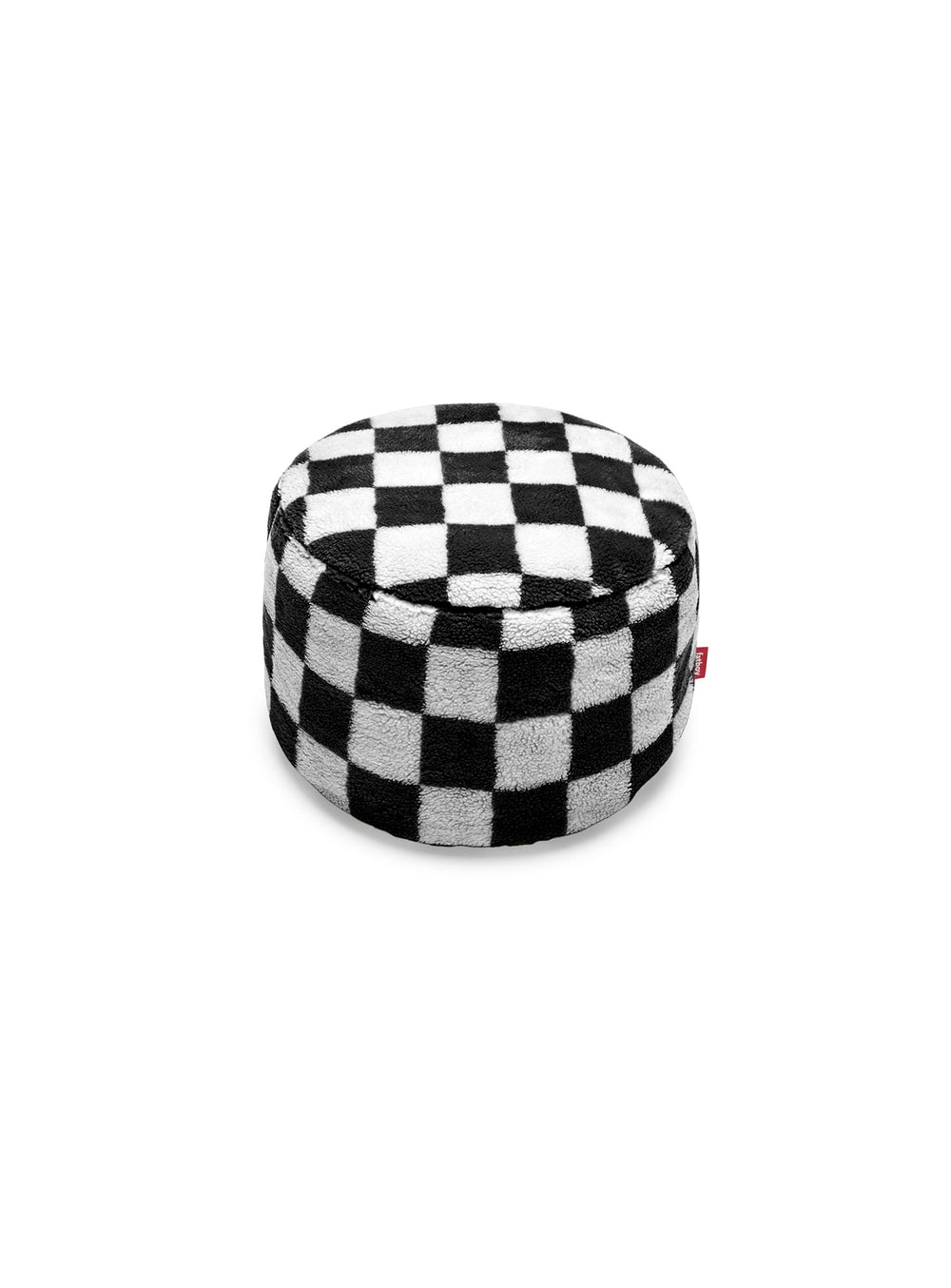 Pouf Point Teddy Chess de Fatboy compact et graphique, idéal comme repose-pieds ou siège d’appoint. noir et creme