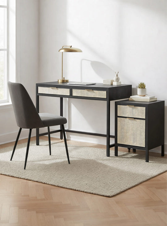 Bureau Rattan en osier, design naturel et élégant pour un espace de travail inspirant. noir