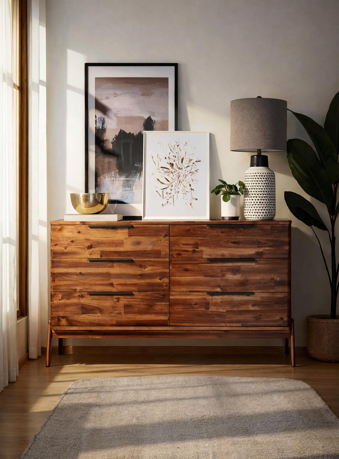 Commode à 6 tiroirs Remix en bois d’acacia, rangement spacieux et style naturel.