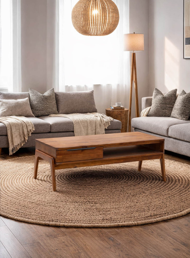 Remix, acacia wood coffee table with one drawer – Nüspace