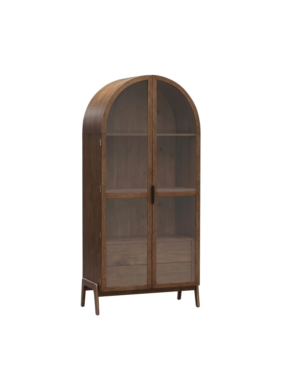 Vaisselier Remix avec portes en verre trempé, trois étagères et deux tiroirs pour un rangement élégant.