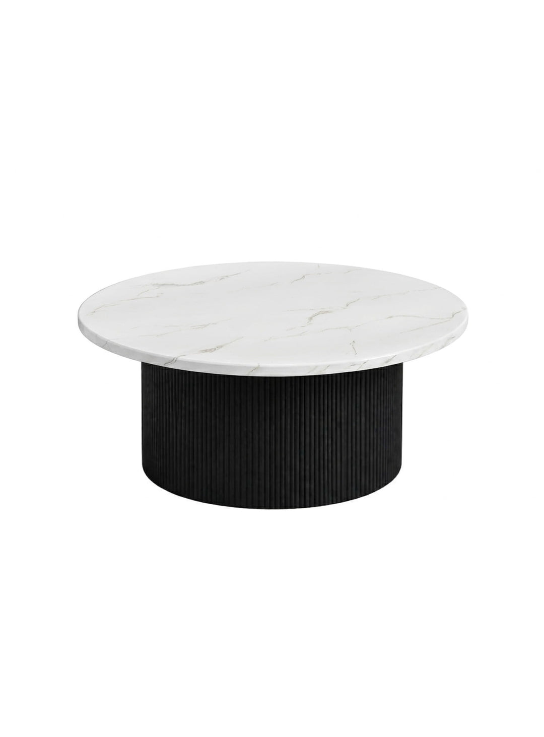 Table à café Roman, une table ronde avec plateau en céramique ou marbre résistant aux taches et à l’eau. noir
